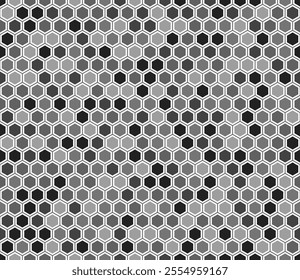 Pattern of geometric shapes. Simple hexagon pattern with inner solid cells. Gray color tones. Hexagon geometric shapes. Seamless design. Tileable vector illustration.