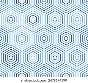 Pattern of geometric shapes. Simple stacked hexagons. Blue color tones. Large hexagons. Tileable pattern. Seamless vector illustration.