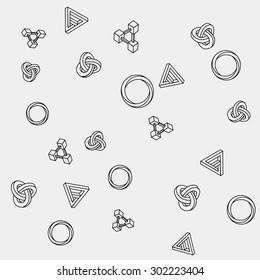 Pattern geometric simple monochrome minimalistic pattern of impossible shapes, rectangles, triangles, rounds