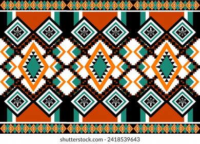 Pattern of geometric textile fabric design color black green orange and brown