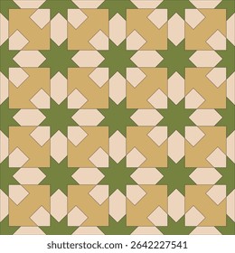 Pattern of Geometrical shapes, Pentagone, Hexgone, Multigonal star with tan and green color,