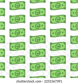 Patrón de billetes de lari georgianos sobre fondo transparente con mini doodle (icono) y color verde. Ilustración vectorial