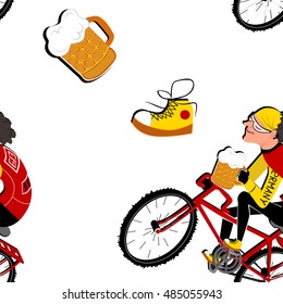 pattern german cyclist with a beer on the beer festival.character design.