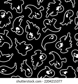 A pattern of ghosts. Doodles are ghosts. A Set of Ghostly Silhouettes for Halloween, A Collection of Ghostly Doodles