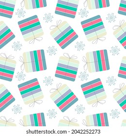 Pattern Gift , box, bow, inscription Happy New Year. Element for design, white background.