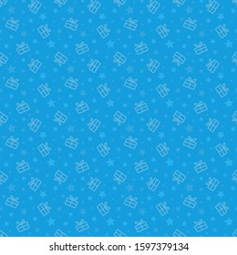 Pattern with gift box and stars. Holiday background for packing paper, walls. Digital paper for boy birthday on blue background