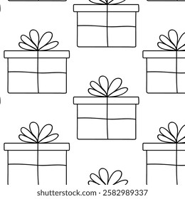 Pattern of gift boxes with floral designs on a white background