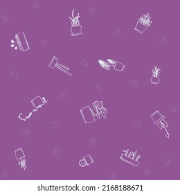 pattern for gift wrapping with houseplants and hearts pink purple
