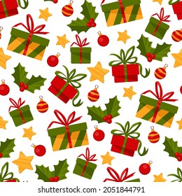 Pattern. Gifts Banner for Christmas card. Vector graphics.