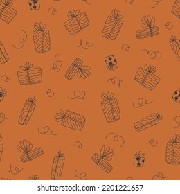 patrón con regalos, confetti. Año Nuevo. patrón sin costuras para papel, envoltura, ropa, textil, papel pintado. Ilustración del vector