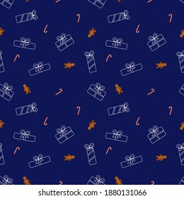 Mustergeschenke, Lollipops, Lebkuchen auf blauem Hintergrund