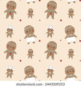 Pattern with gingerbread men of different sizes. Perfect for fabric, wallpaper, wrapping paper, scrapbooking projects.