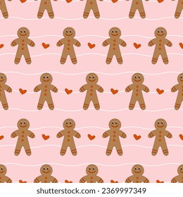 Pattern of gingerbread men.Pink background. Vector illustration. 