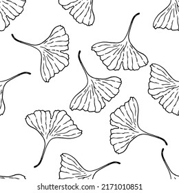 a pattern of ginkgo biloba leaf, hand-drawn in sketch style highlighted in black. medicinal leaf of ginkgo biloba tree, seamless pattern of often for natural design pattern vector 