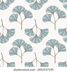 Pattern with Ginkgo biloba leaves blue color. On white background. Vector illustration