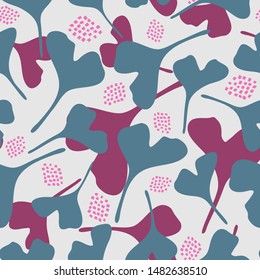 Pattern with ginkgo leaves in flat style. Botanical illustration with hand drawn plant elements,  floral foliage for textile, wallpaper, wrapping