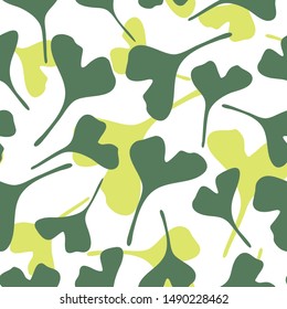 Pattern with ginkgo leaves in flat style. Botanical illustration with hand drawn plant elements,  floral foliage for textile, wallpaper, wrapping