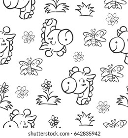 Pattern giraffe and flower hand draw