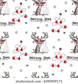 Pattern of a giraffe with a head and a wreath with the inscription "Merry Christmas". Christmas seamless pattern