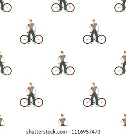 pattern of a girl with a bicycle. model. seamless