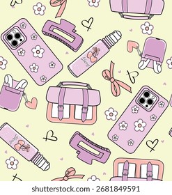pattern girl cute love set spring