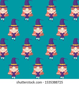 pattern of girl disguised as a witch vector illustration design