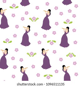 pattern girl playing the flute
