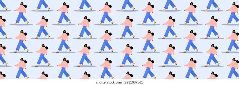 Pattern with a girl walking. Minimalistic abstract illustration. Can be used as a background.