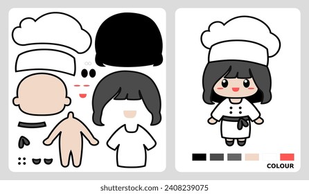 A pattern of girl wearing chef clothes for kids crafts for paper crafts. Vector illustration of cheff girl puzzle. cut and glue patterns for children's crafts.