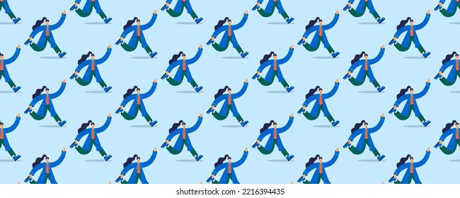 Pattern of a girl wearing a raincoat and running shoes. Panoramic image. Can be used as a background.