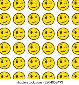 Pattern of girlish emoticons in transparent background with mini doodle (icons). Vector Illustration