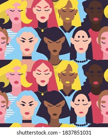 pattern with girls of different nationalities
