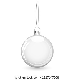 Pattern of glass transparent christmas ball. Elements of Christmas decorations. Transparent object for design, layout. A shiny toy with a silver glow. Isolated object .