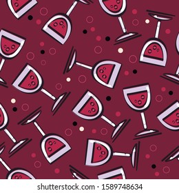 Pattern of a glass of wine. Drawing with loose stroke. Editable vector.