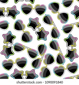 pattern with glasses with a frame of different shapes of the color of the rainbow