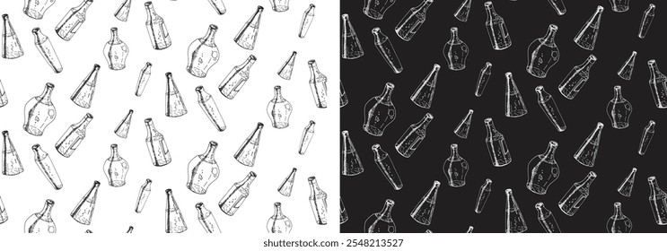 Pattern with Glasses in ink hand drawn style. isolated on white. 100% hand drawn vector image.