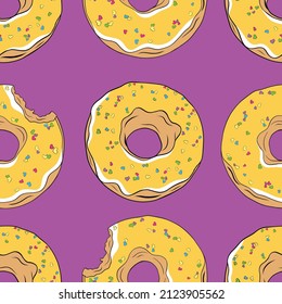 Pattern of glazed donuts. Bitten donut. Vector illustration