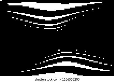 Pattern with glitches. Geometric abstraction with pixel art elements. Grunge background. Scalable vector graphics. Black and white.
