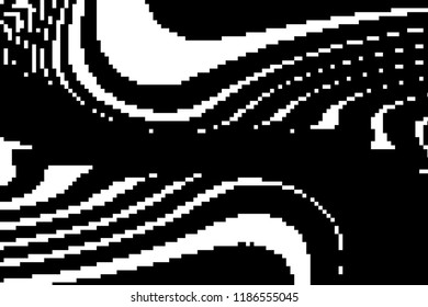 Pattern with glitches. Geometric abstraction with pixel art elements. Grunge background. Scalable vector graphics. Black and white.
