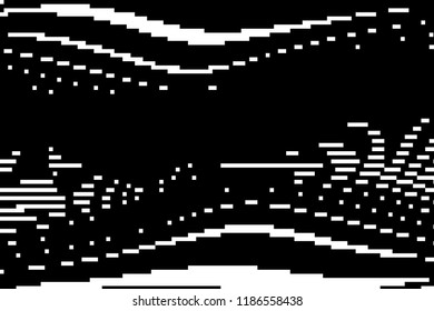 Pattern with glitches. Geometric abstraction with pixel art elements. Grunge background. Scalable vector graphics. Black and white.