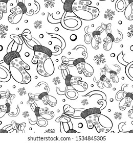 pattern gloves snowflakes winter coloring book vector new year seamless background doodle wallpaper sketch