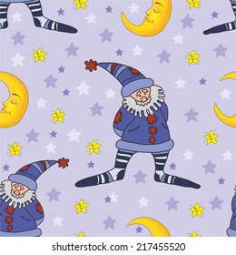 pattern with the gnome and the moon. vector illustration