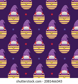 Pattern gnomes character on purple background