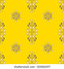 Pattern with Gold baroque swirls, classic, dark yellow background. Vector