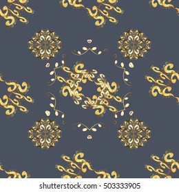 Pattern with Gold baroque swirls, classic, dark grey background. Vector