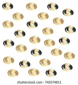 Pattern with gold and black circles and curls. Festive background