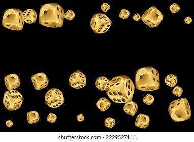 Pattern with Gold Casino Dice. Good luck symbol. Pattern for ads of parties, events in Vegas. Vector illustration for print, textile, paper