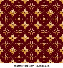 Pattern of gold crosses repeated on a deep red background