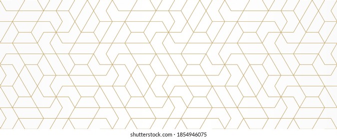 Pattern with gold lines and polygons on white background. Vector Stylish abstract geometric diamond texture for jewelry design. Seamless linear pattern for fabric, textile and wrapping. Modern swatch.