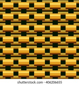 The pattern of gold on a green background, is made up of geometric shapes rectangles